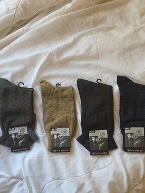 Men's Dress Socks Pack - Black, Charcoal, Tan & Dark Gray - Branded Comfort